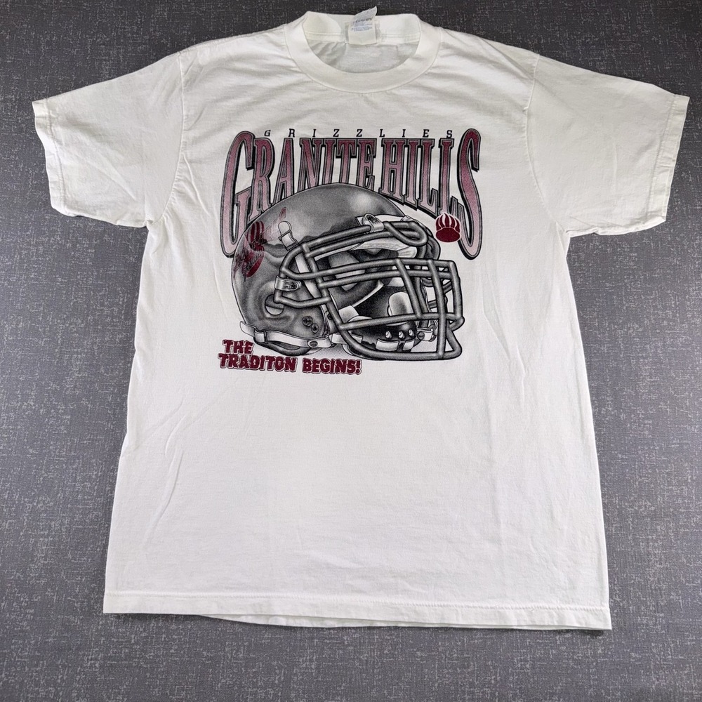Vintage Granite Hills Grizzlies Shirt Mens Large White Football Discus Athletic
